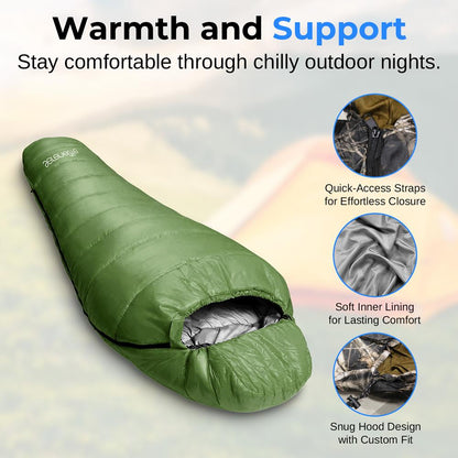 Mummy Sleeping Bag 4-Season Waterproof 210T Polyester Green