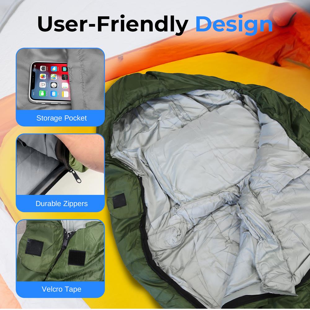 Mummy Sleeping Bag 4-Season Waterproof 210T Polyester Green – Pyle USA