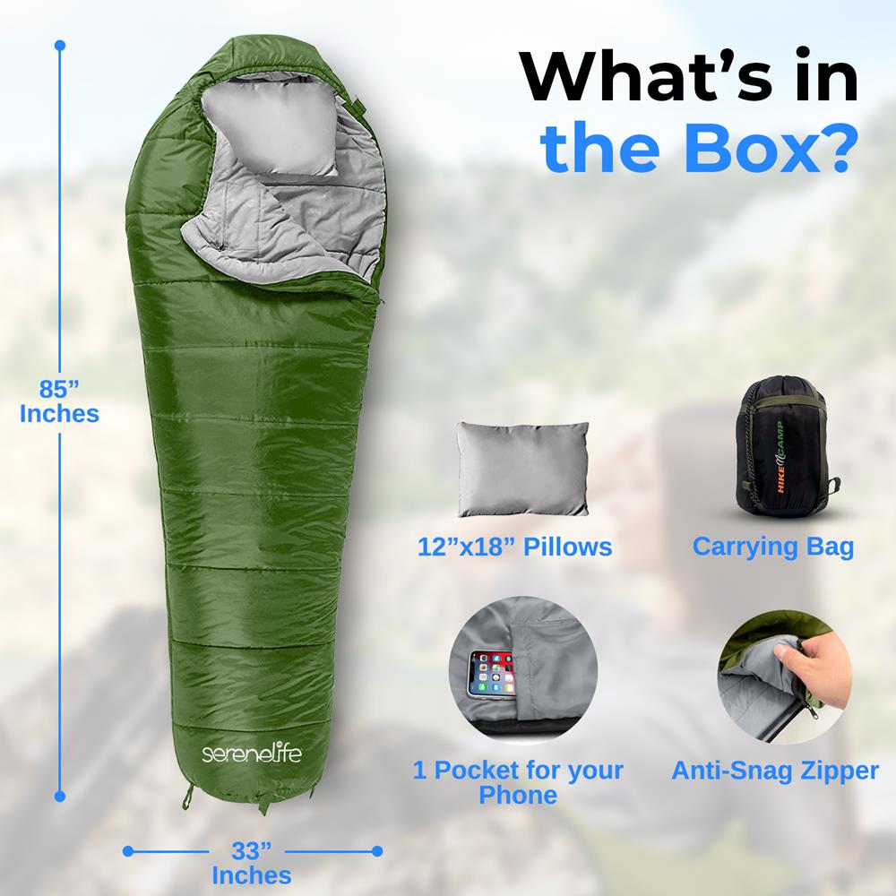 Mummy Sleeping Bag 4-Season Waterproof 210T Polyester Green – Pyle USA