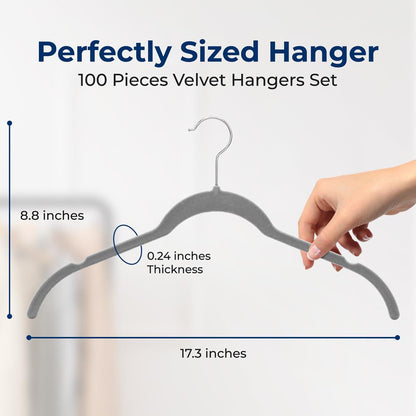 100-Pack Velvet Hangers, Non-Slip, Space-Saving, 360¬∞ Swivel, Gray