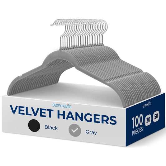 100-Pack Velvet Hangers, Non-Slip, Space-Saving, 360¬∞ Swivel, Gray