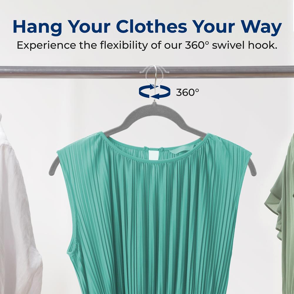 100-Pack Velvet Hangers, Non-Slip, Space-Saving, 360° Swivel, Gray - Thumbnail 5