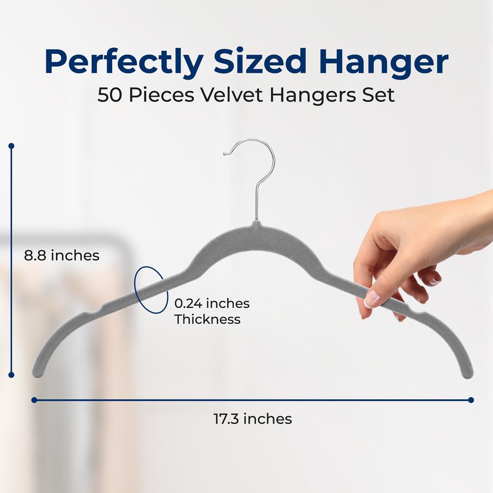 50-Pack Velvet Hangers, Space-Saving Non-Slip Design, Grey