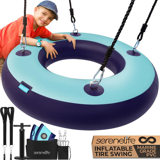 Inflatable Tire Swing 660lbs Capacity UV-Resistant 360¬∞ Swivel