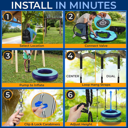 Inflatable Tire Swing 660lbs Capacity UV-Resistant 360¬∞ Swivel