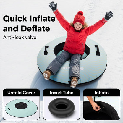 Serenelife 40'' Inflatable Snow Tube For Winter Sports – Durable, Easy-To-Inflate Snow Sled For Kids & Adults (Blue)
