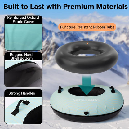 Serenelife 40'' Inflatable Snow Tube For Winter Sports – Durable, Easy-To-Inflate Snow Sled For Kids & Adults (Blue)