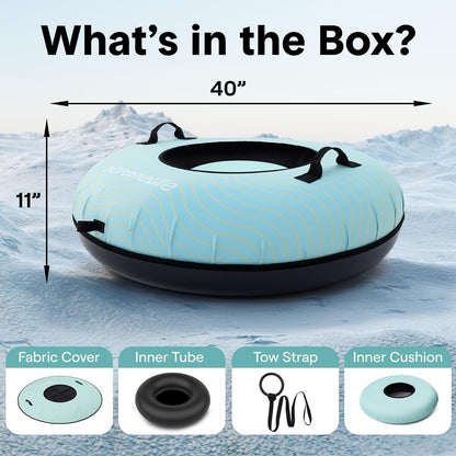 Serenelife 40'' Inflatable Snow Tube For Winter Sports – Durable, Easy-To-Inflate Snow Sled For Kids & Adults (Blue)