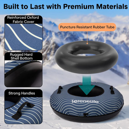 Serenelife 40'' Inflatable Snow Tube For Winter Sports – Durable, Easy-To-Inflate Snow Sled For Kids & Adults (Navy Blue)