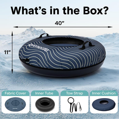 Serenelife 40'' Inflatable Snow Tube For Winter Sports – Durable, Easy-To-Inflate Snow Sled For Kids & Adults (Navy Blue)