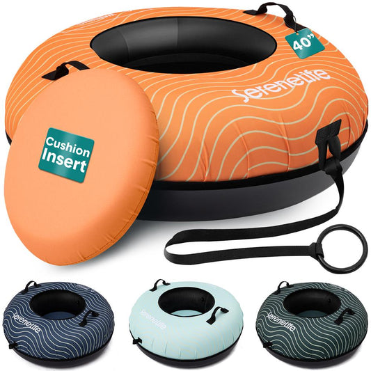 Serenelife 40'' Inflatable Snow Tube For Winter Sports – Durable, Easy-To-Inflate Snow Sled For Kids & Adults (Orange)