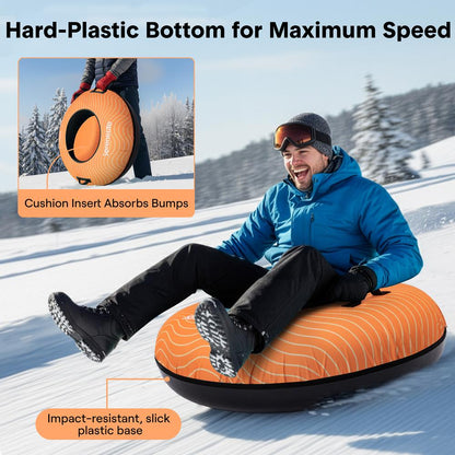 Serenelife 40'' Inflatable Snow Tube For Winter Sports – Durable, Easy-To-Inflate Snow Sled For Kids & Adults (Orange)