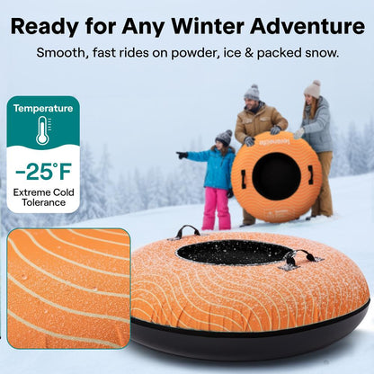 Serenelife 40'' Inflatable Snow Tube For Winter Sports – Durable, Easy-To-Inflate Snow Sled For Kids & Adults (Orange)