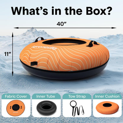 Serenelife 40'' Inflatable Snow Tube For Winter Sports – Durable, Easy-To-Inflate Snow Sled For Kids & Adults (Orange)