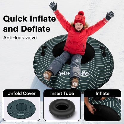 Serenelife 44'' Inflatable Snow Tube For Winter Sports – Durable, Easy-To-Inflate Snow Sled For Kids & Adults (Green)