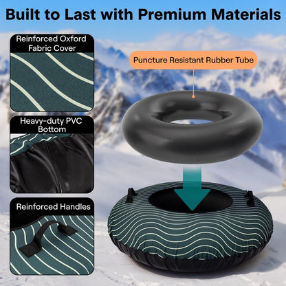 Serenelife 44'' Inflatable Snow Tube For Winter Sports – Durable, Easy-To-Inflate Snow Sled For Kids & Adults (Green)