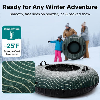 Serenelife 44'' Inflatable Snow Tube For Winter Sports – Durable, Easy-To-Inflate Snow Sled For Kids & Adults (Green)