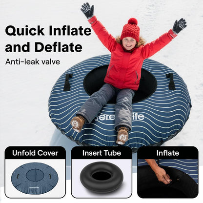 Serenelife 44'' Inflatable Snow Tube For Winter Sports – Durable, Easy-To-Inflate Snow Sled For Kids & Adults (Navy Blue)