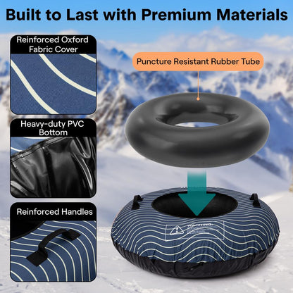 Serenelife 44'' Inflatable Snow Tube For Winter Sports – Durable, Easy-To-Inflate Snow Sled For Kids & Adults (Navy Blue)