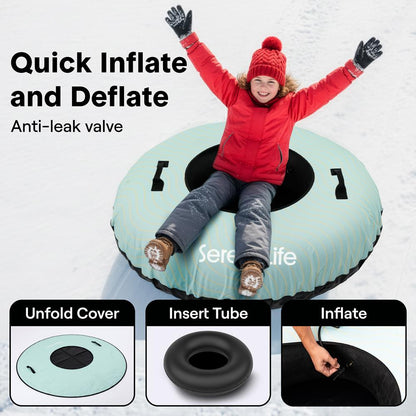 Serenelife 48'' Inflatable Snow Tube For Winter Sports – Durable, Easy-To-Inflate Snow Sled For Kids & Adults (Blue)