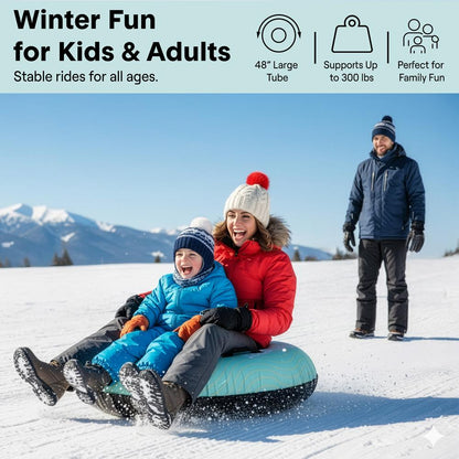 Serenelife 48'' Inflatable Snow Tube For Winter Sports – Durable, Easy-To-Inflate Snow Sled For Kids & Adults (Blue)