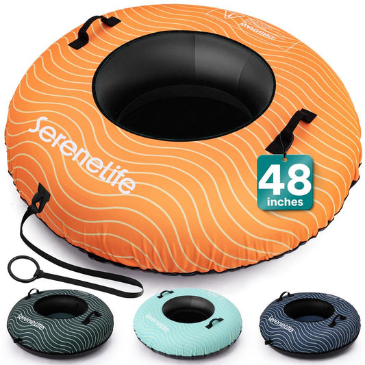 Serenelife 48'' Inflatable Snow Tube For Winter Sports – Durable, Easy-To-Inflate Snow Sled For Kids & Adults (Orange)