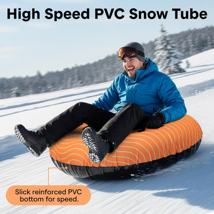 Serenelife 48'' Inflatable Snow Tube For Winter Sports – Durable, Easy-To-Inflate Snow Sled For Kids & Adults (Orange)