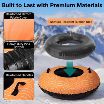 Serenelife 48'' Inflatable Snow Tube For Winter Sports – Durable, Easy-To-Inflate Snow Sled For Kids & Adults (Orange)