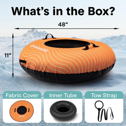 Serenelife 48'' Inflatable Snow Tube For Winter Sports – Durable, Easy-To-Inflate Snow Sled For Kids & Adults (Orange)