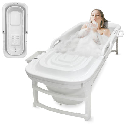 Freestanding Portable Bathtub Spa - Large 59" Foldable, Easy Drain, White