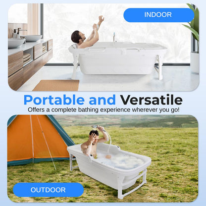 Freestanding Portable Bathtub Spa - Large 59" Foldable, Easy Drain, White