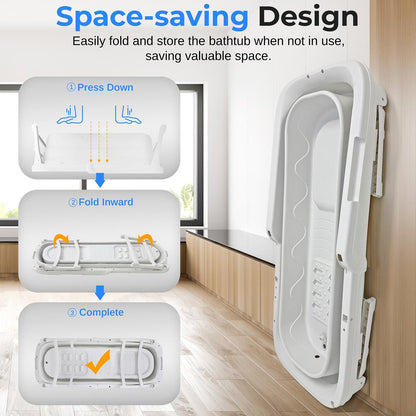 Freestanding Portable Bathtub Spa - Large 59" Foldable, Easy Drain, White