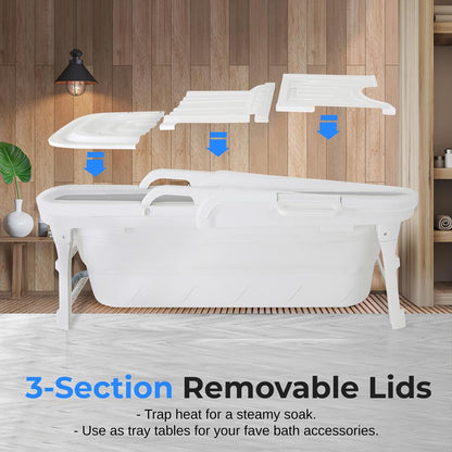 Freestanding Portable Bathtub Spa - Large 59" Foldable, Easy Drain, White