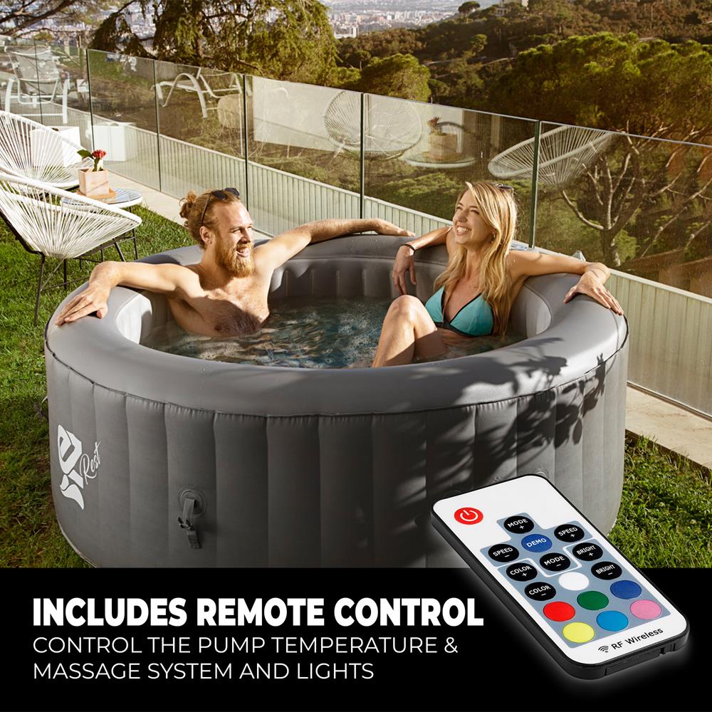 Portable 4-Person Hot Tub Spa, 100 Bubble Jets, LED Lights, Remote Control - Thumbnail 3