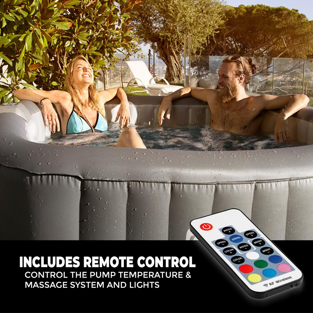 4-Person Inflatable Hot Tub Spa - 100 Bubble Jets, LED Lights, Remote Control - Thumbnail 2