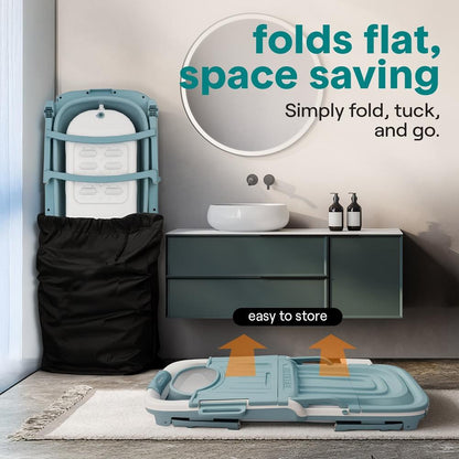 1.5M Foldable Bathtub Set - Includes Lid, Tray, Bag, Stretch Drainage Pipe, Bath Cushion And Massage Rollers For Indoor And Outdoor Use (Blue)