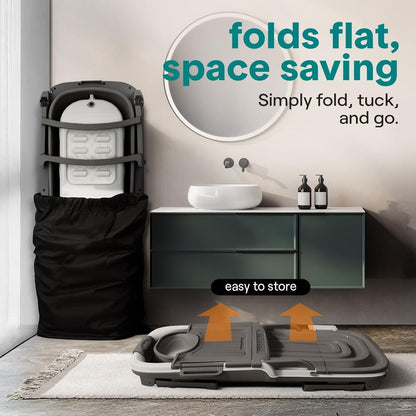 1.5M Foldable Bathtub Set - Includes Lid, Tray, Bag, Stretch Drainage Pipe, Bath Cushion And Massage Rollers For Indoor And Outdoor Use (Dark Gray)
