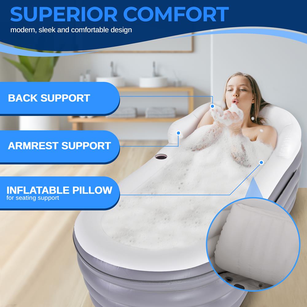 Inflatable Spa Bathtub with Bubble Massage Mat, Remote, Pillow, 66"x30"x26" - Thumbnail 3