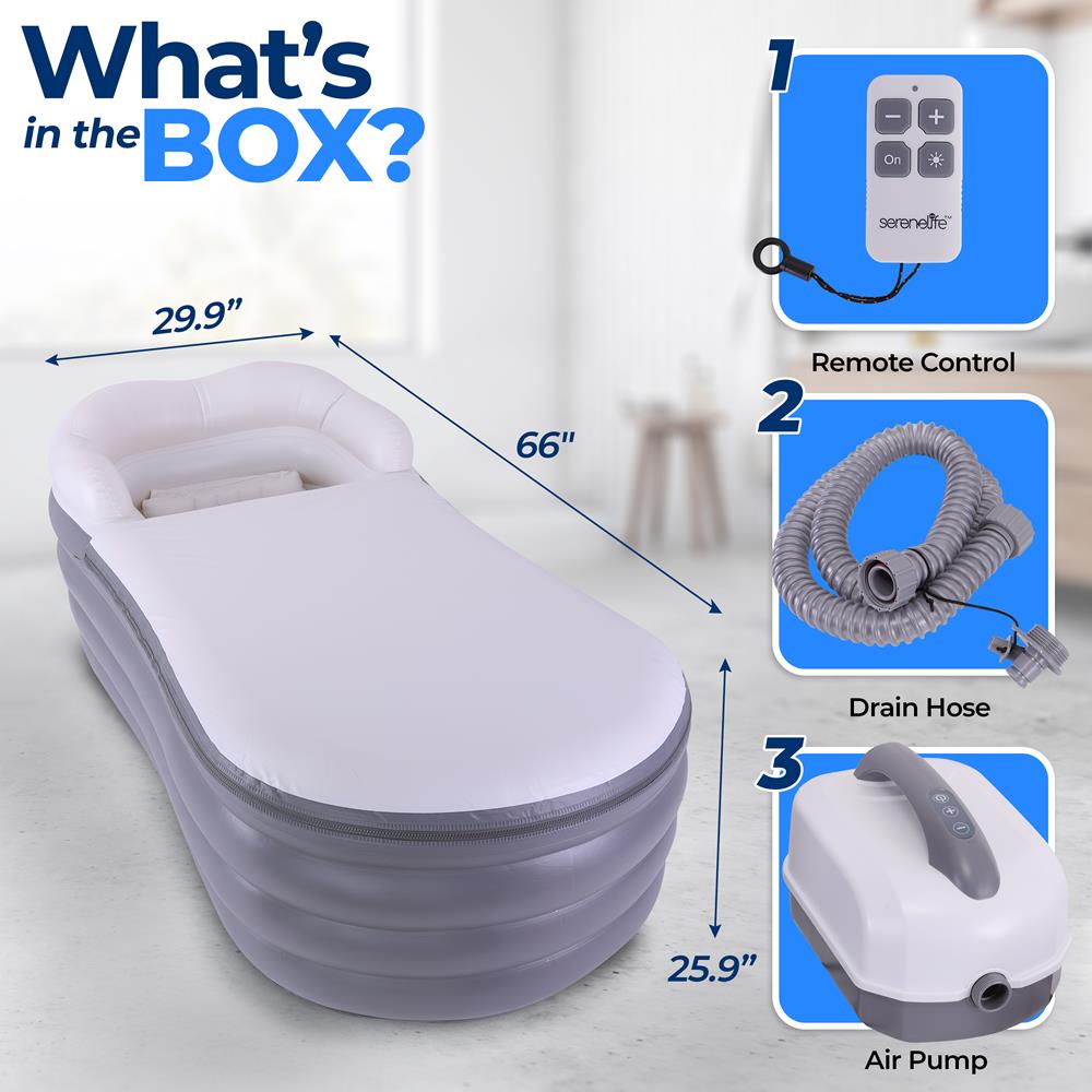 Inflatable Spa Bathtub with Bubble Massage Mat, Remote, Pillow, 66"x30"x26" - Thumbnail 2