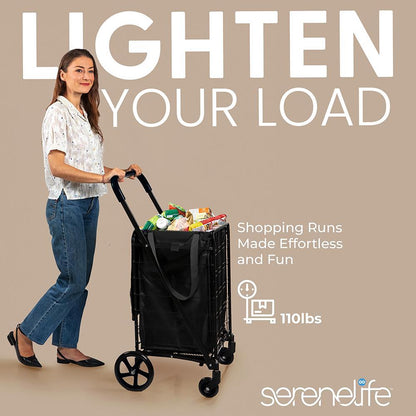 Heavy Duty Foldable Shopping Cart With Removable Cart Liner, 360 Degree Rolling Swivel Wheels, 110 Lbs. Weight Capacity For Groceries, Laundry, Luggage, And More