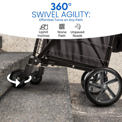Compact Folding Shopping Cart, 70lb Capacity, Rustproof Steel, Swivel Wheels