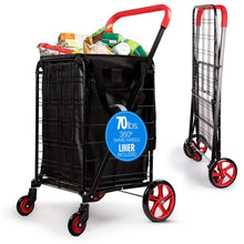 Folding Shopping Cart, 70lb Capacity, Rustproof Steel, Red