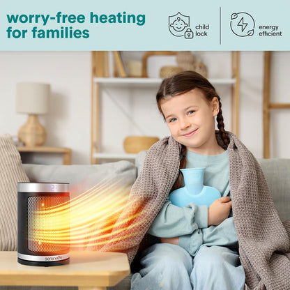 Portable Space Heater - Indoor Electric Heater With Thermostat, Remote, Digital Display, 12-Hour Timer, 3 Heating Modes, Fast & Safe Ptc Ceramic Heating For Home, Office, Bedroom (Black)