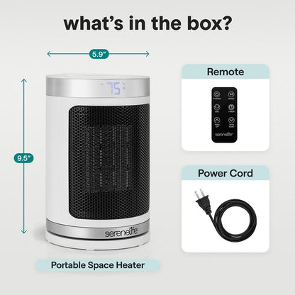 Portable Space Heater - Indoor Electric Heater With Wi-Fi Function,Thermostat, Remote, Digital Display, 12H Timer, 3 Heating Modes, Fast & Safe Ptc Ceramic Heating For Home, Office, Bedroom (White)
