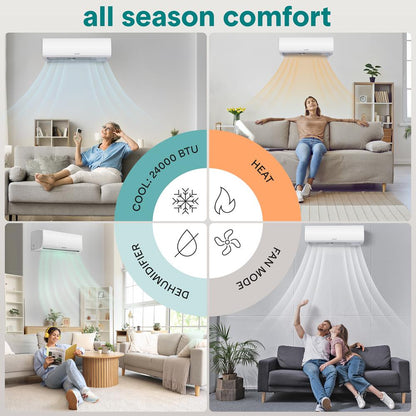 24000 BTU Indoor and Outdoor Mini Split AC Unit Kit – 230V Smart Cooling & Heating with WiFi