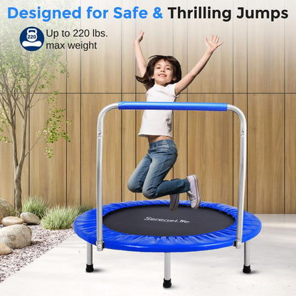 36" Foldable Toddler Trampoline, 220 lb Capacity, Padded Handrail, Deep Blue