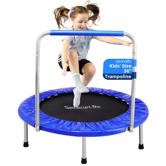 36" Foldable Toddler Trampoline, 220 lb Capacity, Padded Handrail, Deep Blue