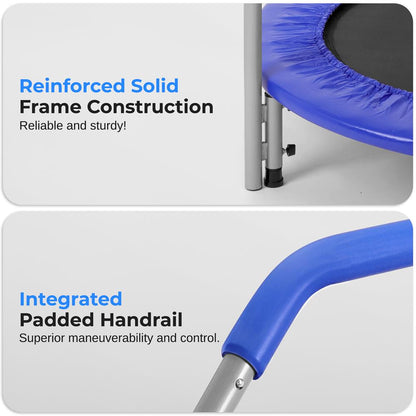 40" Foldable Trampoline, Burn Calories, Adjustable Handrail, Deep Blue