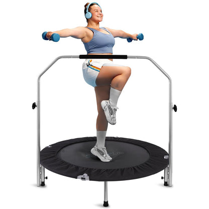 40" Foldable Mini Trampoline, Low-Impact Workout, Adjustable Handrail