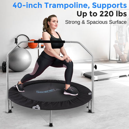 40" Foldable Mini Trampoline, Low-Impact Workout, Adjustable Handrail